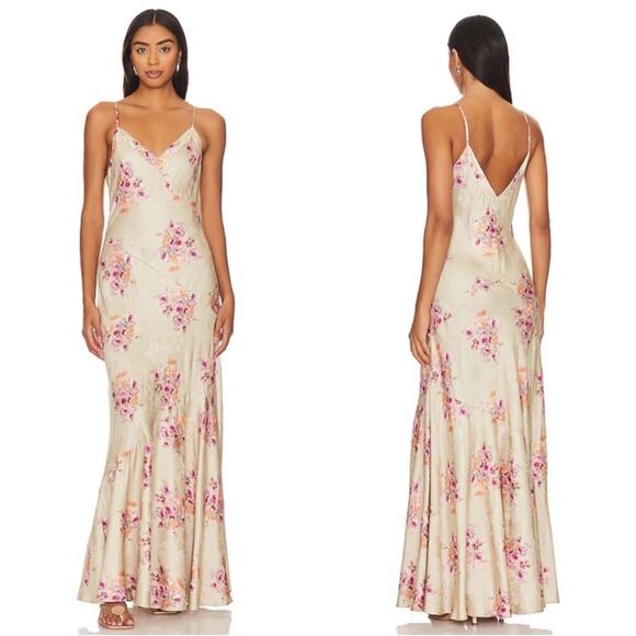LoveShackFancy Azalea Rosie Mauve Floral Silk Blend Slip Maxi Dress Size M - Picture 4 of 11